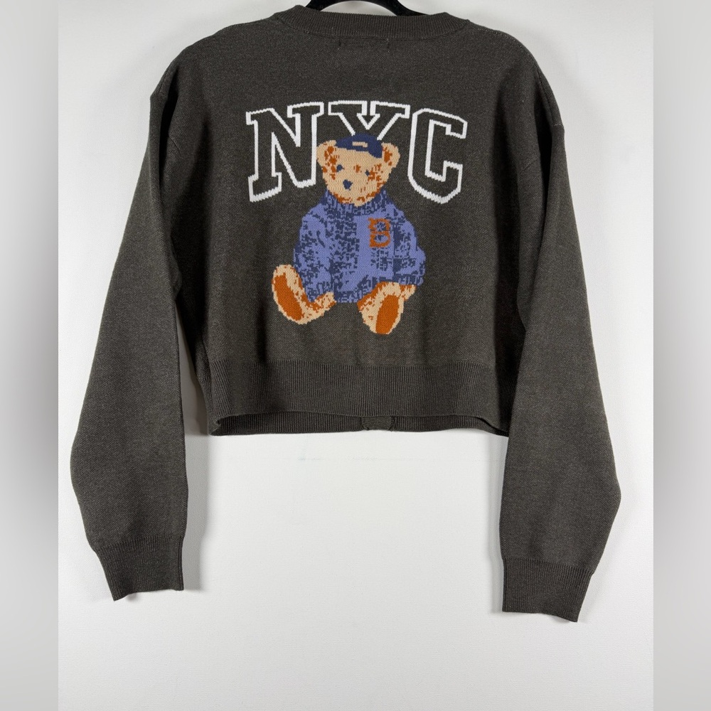 Women's Greyson/Threads NYC Teddy Bear Graphic Cardigan - Gray M, L & XXL - Picture 7 of 14